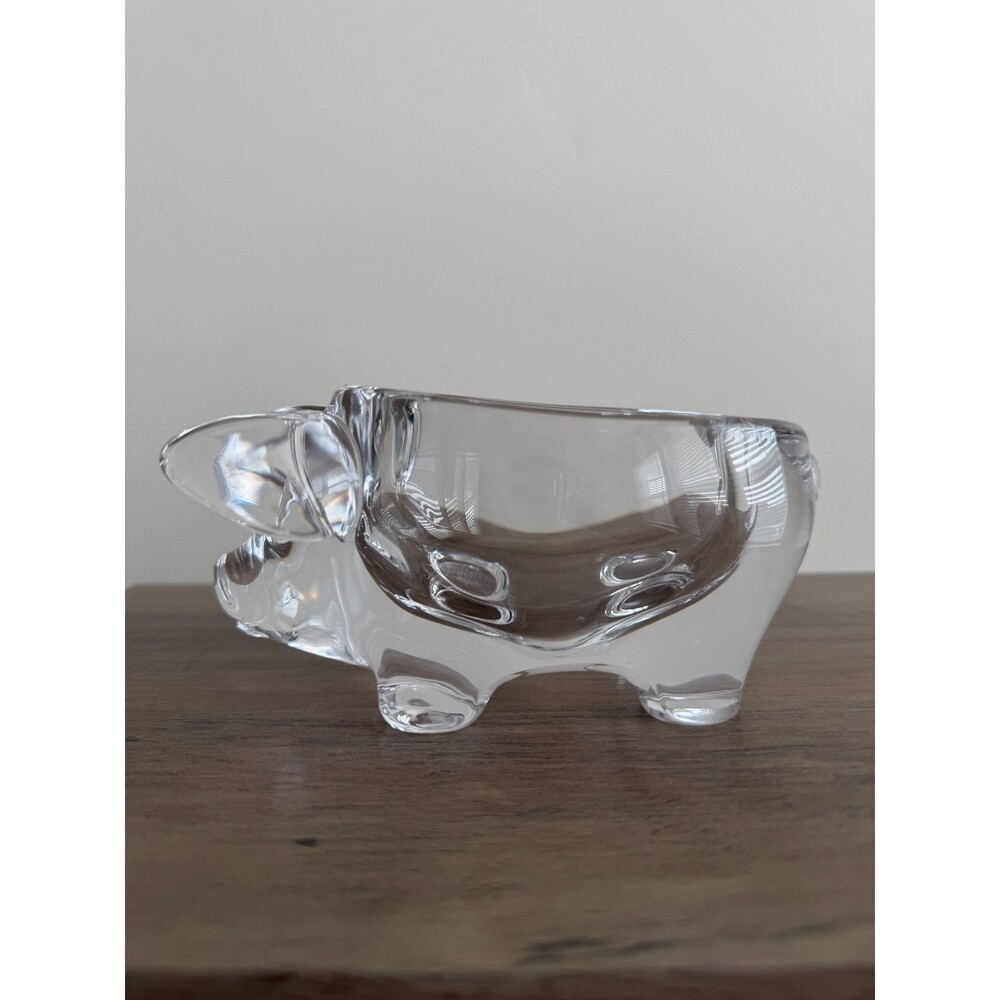Vintage Art Vannes France Crystal Pig Shaped Bowl Dish Ashtray Trinket Signed